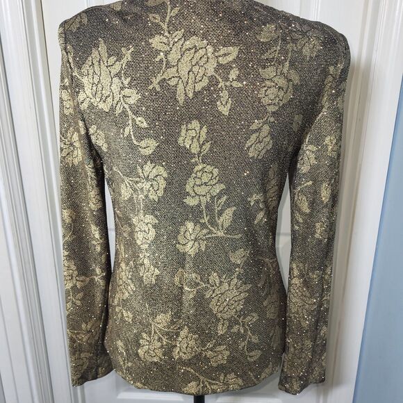 Alex Evenings Women’s Small Gold Metallic Floral Cowl Neck Stretch Top - Picture 4 of 6